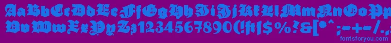 Ganzgrobegotisch-Schriftart – Blaue Schriften auf violettem Hintergrund