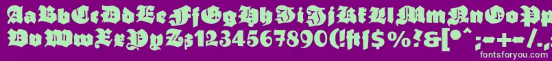 Ganzgrobegotisch-Schriftart – Grüne Schriften auf violettem Hintergrund