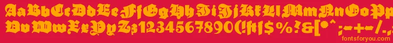 Ganzgrobegotisch-Schriftart – Orangefarbene Schriften auf rotem Hintergrund