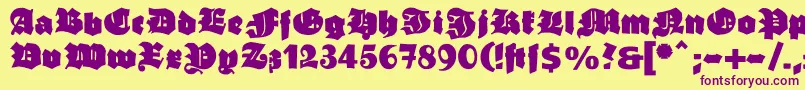 Ganzgrobegotisch-Schriftart – Violette Schriften auf gelbem Hintergrund
