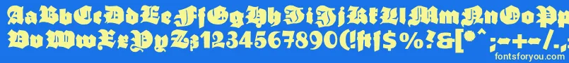 Ganzgrobegotisch-fontti – keltaiset fontit sinisellä taustalla