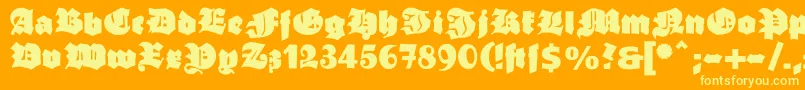 Ganzgrobegotisch-Schriftart – Gelbe Schriften auf orangefarbenem Hintergrund