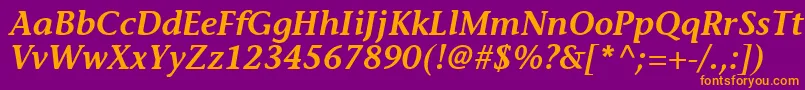 MesouranCasualSsiSemiBoldItalic-Schriftart – Orangefarbene Schriften auf violettem Hintergrund