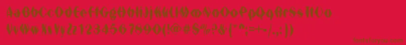 Hexadonald-Schriftart – Braune Schriften auf rotem Hintergrund