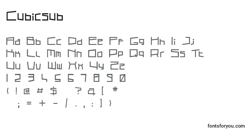 Schriftart Cubicsub – Alphabet, Zahlen, spezielle Symbole