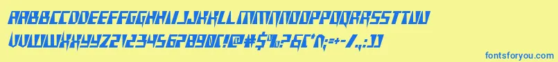 フォントXracercond – 青い文字が黄色の背景にあります。