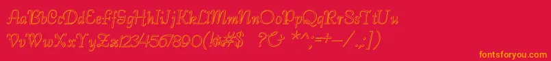 BernardoBeveled-Schriftart – Orangefarbene Schriften auf rotem Hintergrund