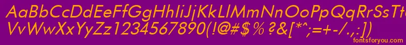FuturistItalic-Schriftart – Orangefarbene Schriften auf violettem Hintergrund