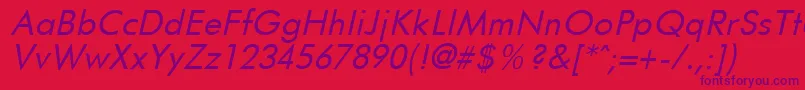 Saiba mais sobre a fonte FuturistItalic Fonte FuturistItalic – fontes roxas em um fundo vermelho