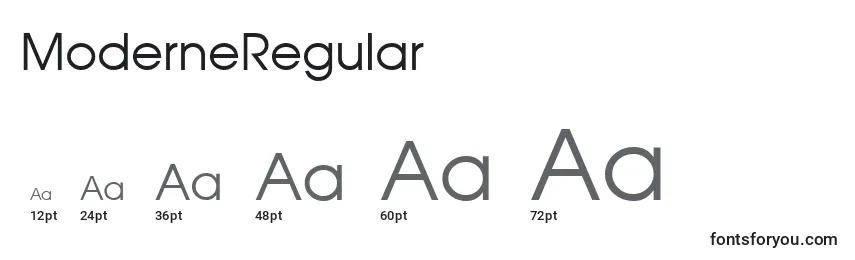 Размеры шрифта ModerneRegular