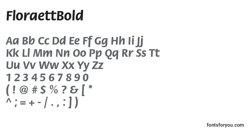 A fonte FloraettBold – alfabeto, números, caracteres especiais