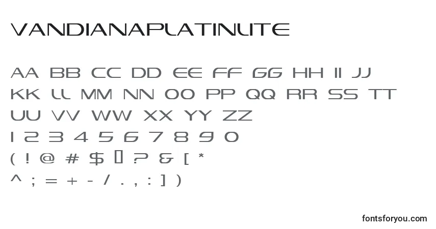 A fonte VandianaPlatinLite – alfabeto, números, caracteres especiais