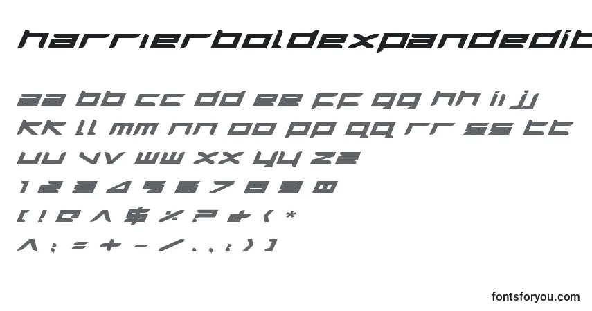 A fonte HarrierBoldExpandedItalic – alfabeto, números, caracteres especiais