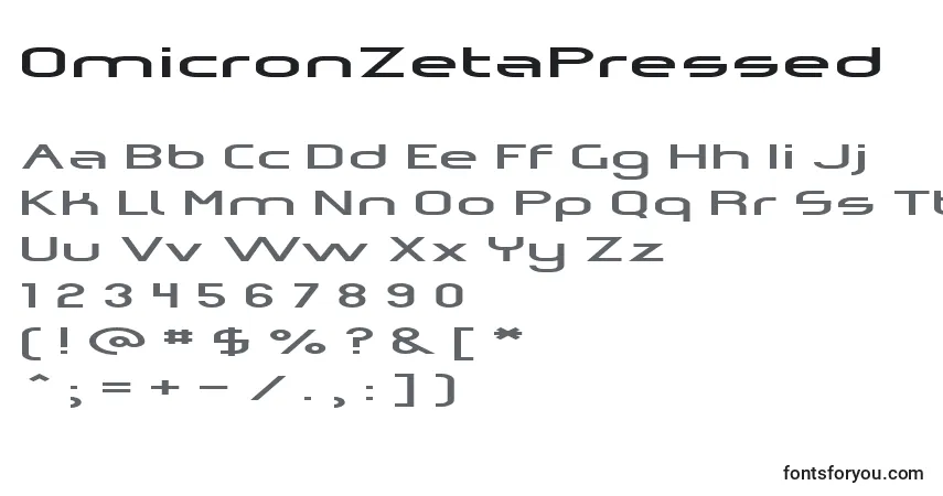 Шрифт OmicronZetaPressed – алфавит, цифры, специальные символы