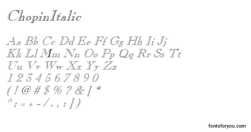 Шрифт ChopinItalic – алфавит, цифры, специальные символы
