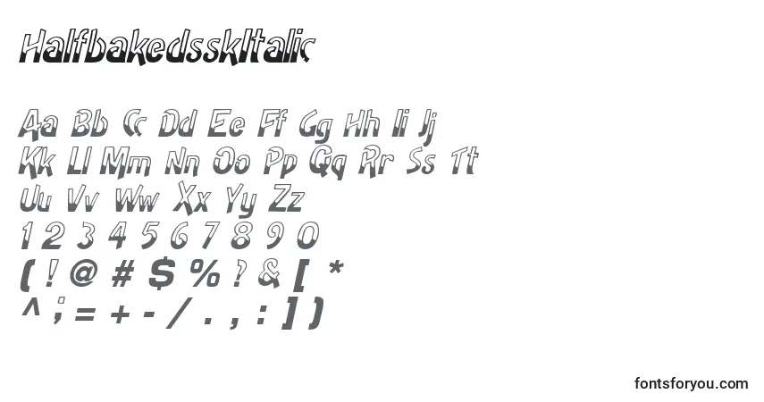 Czcionka HalfbakedsskItalic – alfabet, cyfry, specjalne znaki