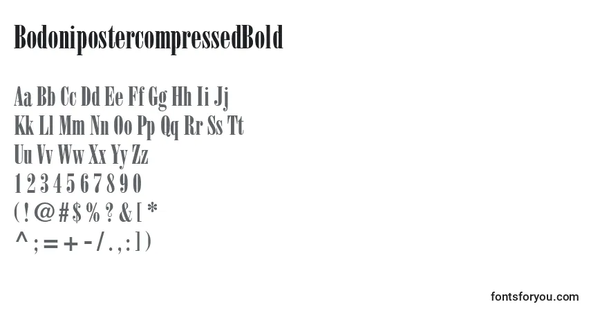 Шрифт BodonipostercompressedBold – алфавит, цифры, специальные символы