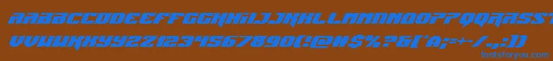 Jumperssuperital-Schriftart – Blaue Schriften auf braunem Hintergrund