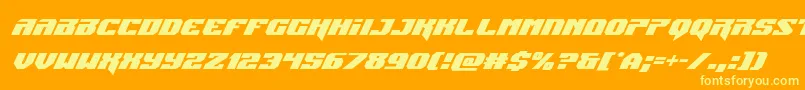 Jumperssuperital-Schriftart – Gelbe Schriften auf orangefarbenem Hintergrund