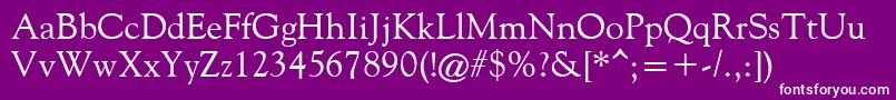 FilcoOldeStyle-fontti – valkoiset fontit violetilla taustalla