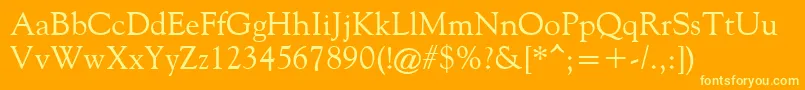 FilcoOldeStyle-fontti – keltaiset fontit oranssilla taustalla