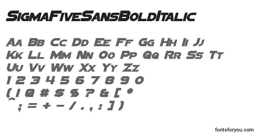 A fonte SigmaFiveSansBoldItalic – alfabeto, números, caracteres especiais