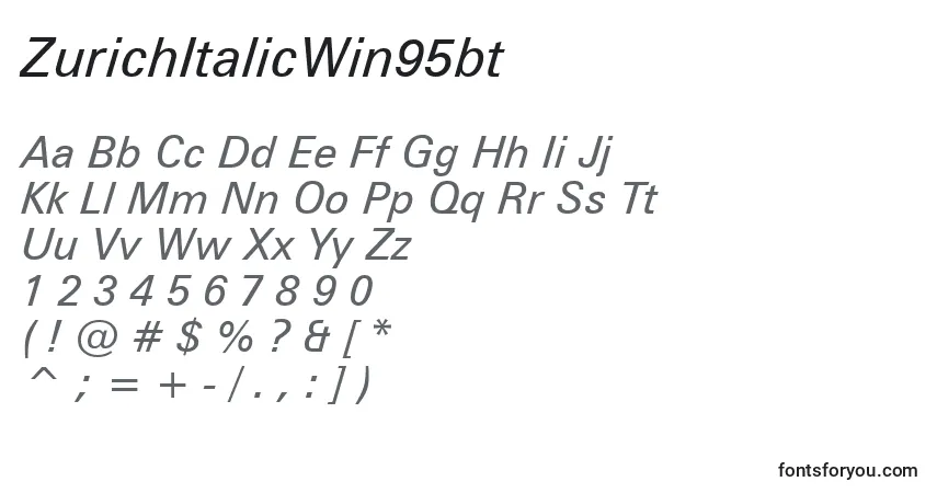 Шрифт ZurichItalicWin95bt – алфавит, цифры, специальные символы