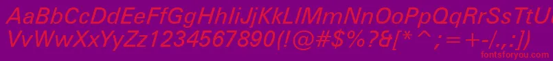 フォントZurichItalicWin95bt – 紫の背景に赤い文字
