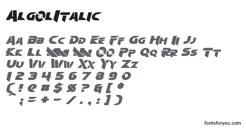 A fonte AlgolItalic – alfabeto, números, caracteres especiais