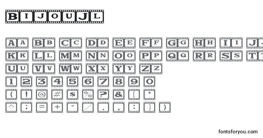 A fonte BijouJl – alfabeto, números, caracteres especiais