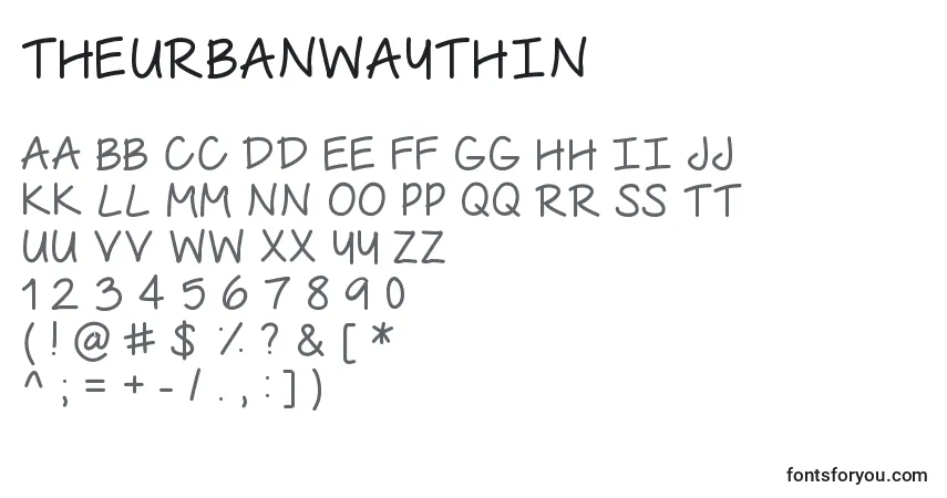 Schriftart TheUrbanWayThin – Alphabet, Zahlen, spezielle Symbole
