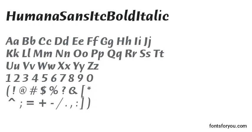 Шрифт HumanaSansItcBoldItalic – алфавит, цифры, специальные символы