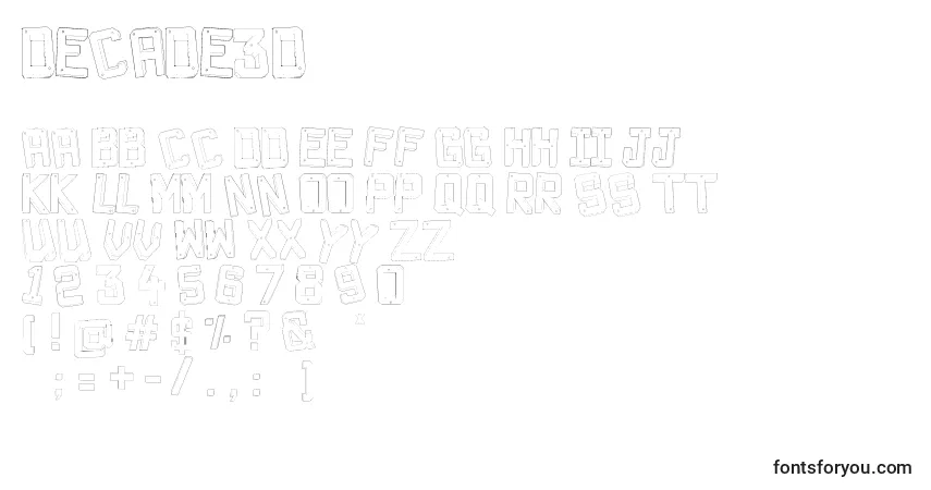 A fonte Decade3D – alfabeto, números, caracteres especiais