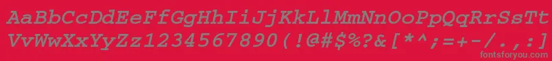 CourierdoscttBolditalic-fontti – harmaat kirjasimet punaisella taustalla