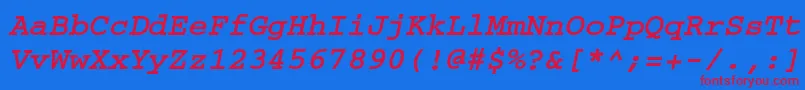 CourierdoscttBolditalic Font – Red Fonts on Blue Background