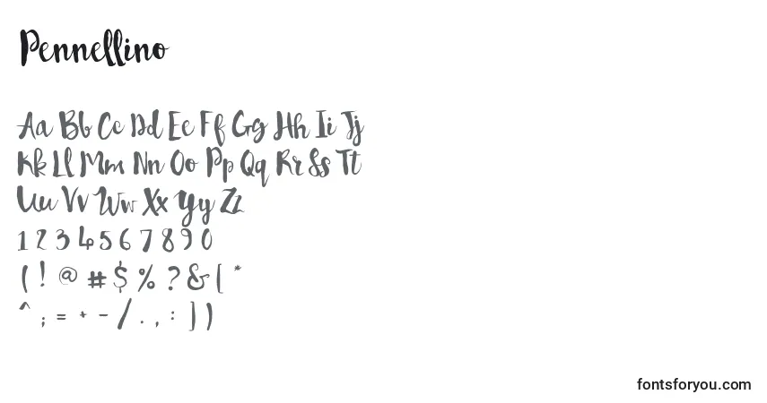 Шрифт Pennellino – алфавит, цифры, специальные символы
