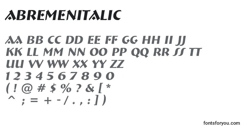 Schriftart ABremenItalic – Alphabet, Zahlen, spezielle Symbole