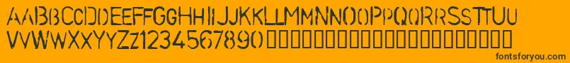 StencilcaseBold-Schriftart – Schwarze Schriften auf orangefarbenem Hintergrund