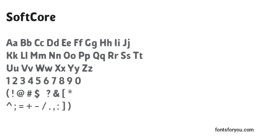 A fonte SoftCore – alfabeto, números, caracteres especiais