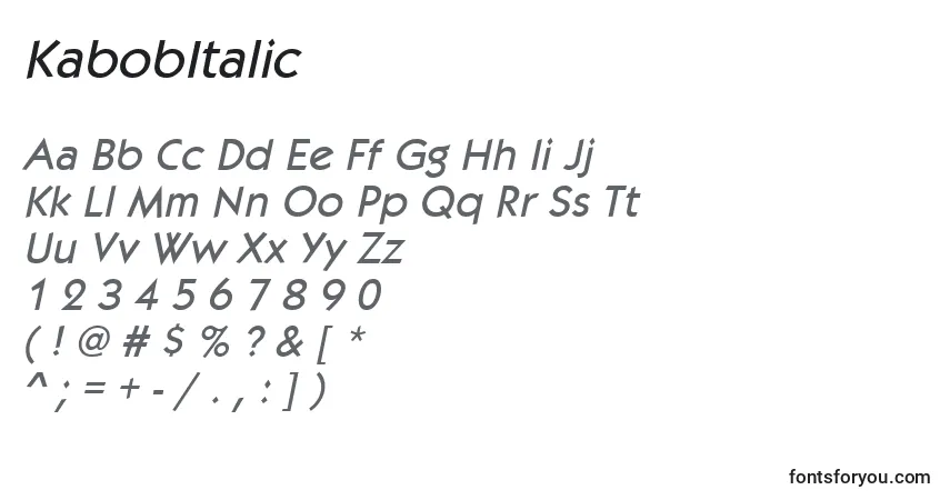 Czcionka KabobItalic – alfabet, cyfry, specjalne znaki