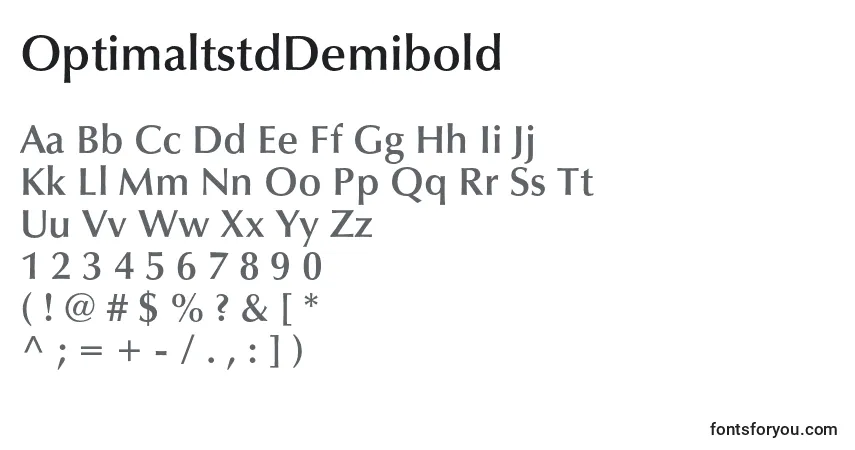 Czcionka OptimaltstdDemibold – alfabet, cyfry, specjalne znaki