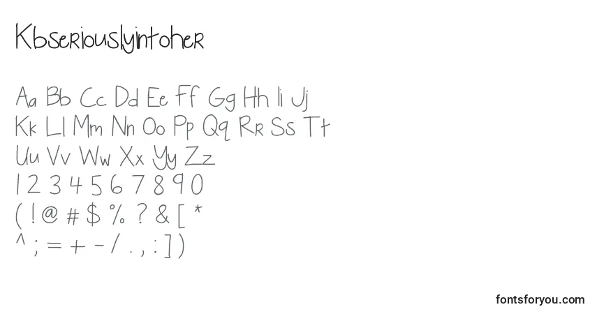Czcionka Kbseriouslyintoher – alfabet, cyfry, specjalne znaki