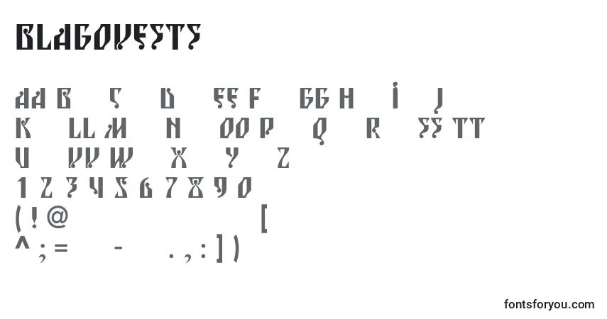 Czcionka Blagovestsixc – alfabet, cyfry, specjalne znaki
