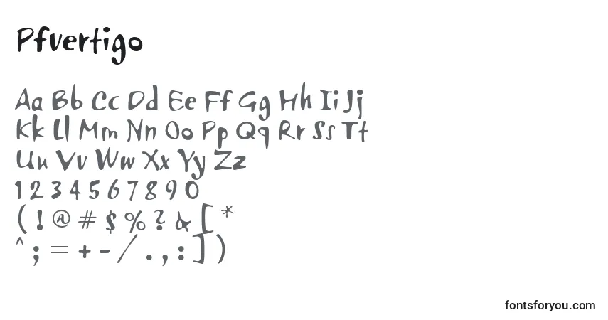 Czcionka Pfvertigo – alfabet, cyfry, specjalne znaki