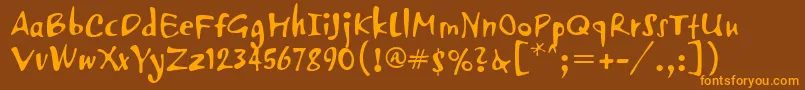 Pfvertigo-Schriftart – Orangefarbene Schriften auf braunem Hintergrund