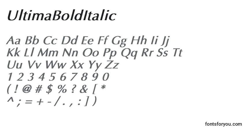 UltimaBoldItalicフォント–アルファベット、数字、特殊文字