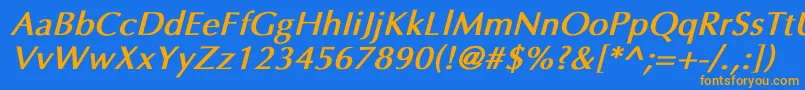 フォントUltimaBoldItalic – オレンジ色の文字が青い背景にあります。