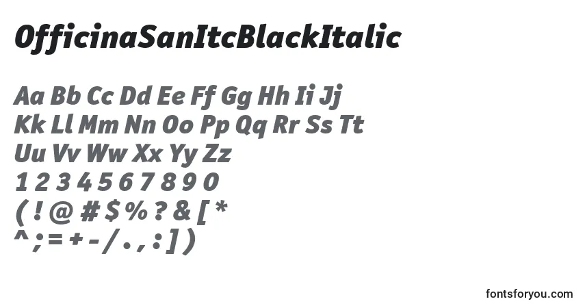 Шрифт OfficinaSanItcBlackItalic – алфавит, цифры, специальные символы