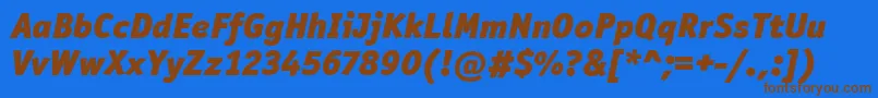 フォントOfficinaSanItcBlackItalic – 茶色の文字が青い背景にあります。