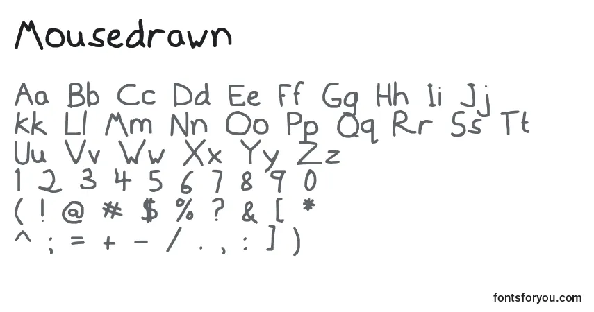 Czcionka Mousedrawn – alfabet, cyfry, specjalne znaki
